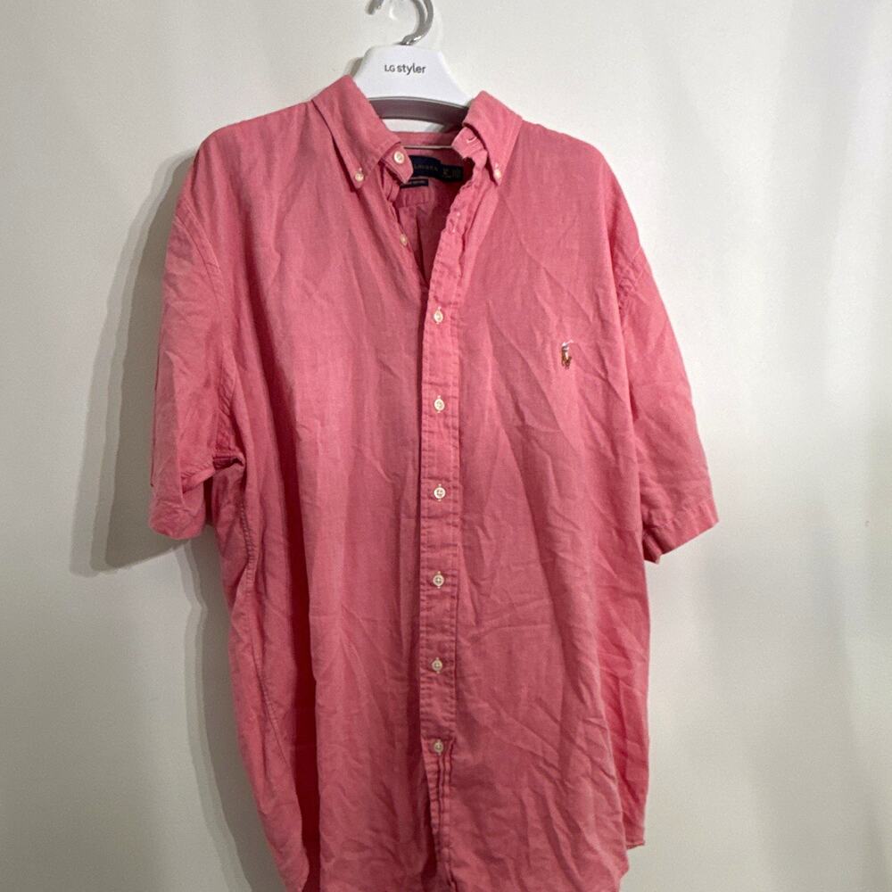 Ralph Lauren Men's Large Tall Long Chambray Oxford Short Sleeve Button-DownShirt - Picture 1 of 3